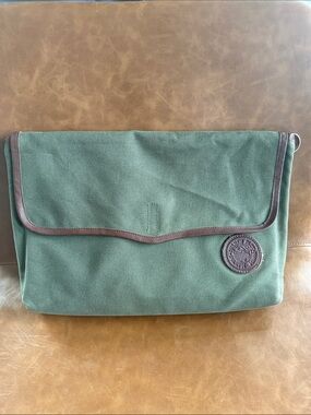 Canvas laptop sleeve/messenger bag in Green with Brown Trim